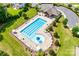 Aerial view of sparkling swimming pool with lounge chairs and tables at 4220 Thames Cir, Fort Mill, SC 29715