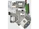 Detailed floor plan showcasing the layout with two bedrooms, a modern kitchen, and a cozy living room at 8135 Cedar Glen Dr, Charlotte, NC 28212