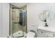 Bathroom renovation in progress with glass shower and updated vanity at 157 Downey Lake Rd, Dallas, NC 28034