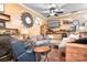Cozy living room with wood-paneled walls, a ceiling fan, and comfortable seating at 2279 Cedar Oak Cir, Gastonia, NC 28052