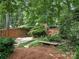Private backyard oasis with hot tub, stone bench, and lush greenery at 3310 Windbluff Dr, Charlotte, NC 28277