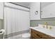 Updated bathroom with wood vanity, modern fixtures, tub and shower combination, and stylish decor at 3969 Sheffield Dr, Charlotte, NC 28205