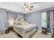 Cozy bedroom featuring a wooden headboard, a ceiling fan, and natural light from a window at 411 Belvedere Cir, Kings Mountain, NC 28086