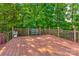 Spacious wooden deck with railing and seating overlooking a wooded area at 7521 Plumcrest Ln, Harrisburg, NC 28075