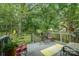 Relaxing deck with seating, overlooking a green, tree-filled backyard at 13416 Kintyre Ct, Matthews, NC 28105
