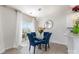 Cozy breakfast nook featuring a glass table, blue chairs, and sliding glass door to the patio at 205 Falls Cove Dr, Troutman, NC 28166