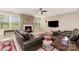 Cozy living room featuring a fireplace, large windows, and comfortable seating at 410 Alucio Ct, Matthews, NC 28104