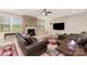 Cozy living room featuring a fireplace, large windows, and comfortable seating at 410 Alucio Ct, Matthews, NC 28104