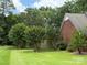 Well maintained backyard featuring lush lawn and mature landscaping offering privacy at 4402 Poxon Ln, Monroe, NC 28110