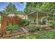 This backyard features garden beds and a covered deck at 5211 Londonderry Rd, Charlotte, NC 28210