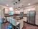 Kitchen with granite countertops, island seating, stainless steel appliances, and tile backsplash at 5797 Mcclintock Dr, Denver, NC 28037