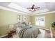Serene bedroom with tray ceilings, fan, and soft natural light, creating a tranquil retreat for rest and relaxation at 8538 Highland Glen Dr, Charlotte, NC 28269
