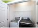 The laundry room has newer front-loading washer and dryer units and some storage space at 8538 Highland Glen Dr, Charlotte, NC 28269