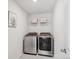 Modern laundry room with updated appliances, black and white flooring, and a shelf for storage at 1008 Millbridge Pkwy, Waxhaw, NC 28173