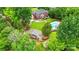 Expansive backyard with a sparkling pool, lush greenery, a guest house, and mature trees at 1042 Heather Glen Dr, Matthews, NC 28104