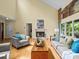 Spacious living room featuring a fireplace, vaulted ceiling, and large windows at 106 Boyter Ct, Cramerton, NC 28032