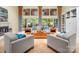 Bright living room with large windows, stylish decor, and access to outdoor deck at 106 Boyter Ct, Cramerton, NC 28032