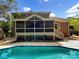 Large backyard featuring a pool, a screened-in porch, and a well-maintained yard at 2027 Brook View Ct, Matthews, NC 28104