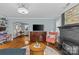 Comfortable living room featuring hardwood floors, stylish decor, and a painted brick fireplace at 3035 Florida Ave, Charlotte, NC 28205