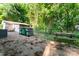 Backyard with concrete patio, picnic table, greenery, and a shed at 317 Campus St, Charlotte, NC 28216