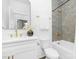 Stylish bathroom with modern fixtures, white vanity, mosaic tile, and gold accents at 4032 Brandy Creek Ct, Clover, SC 29710