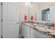 Bathroom featuring a double sink vanity with a granite countertop and white cabinetry at 426 Kirkbride Ct, Fort Mill, SC 29715