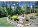A backyard fire pit area surrounded by trees and landscaping at 510 Placid Ct, Tega Cay, SC 29708
