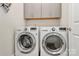 Convenient laundry room with modern, front-loading washer and dryer units and overhead cabinets at 5129 Whitman Ave, Matthews, NC 28105