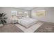 Bright bedroom featuring a large bed, neutral walls and carpet, and natural light from the windows at 128 Cherry Birch St, Mooresville, NC 28117