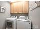 Convenient laundry room with modern washer and dryer, plus overhead cabinetry at 1308 Stonewyck Dr, Salisbury, NC 28146