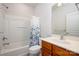 A full bath showcases a shower-tub combination and vanity with storage space at 17513 Hawks View Dr, Fort Mill, SC 29707