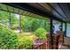 Charming covered porch showcasing brick accents, lush greenery, and an inviting outdoor space at 4275 Herman Sipe Rd, Conover, NC 28613