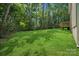 Lush green backyard with mature trees and partial view of deck and home siding at 54 Reed Ne St, Concord, NC 28025
