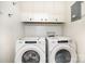 Efficient laundry area featuring a modern Whirlpool washer and dryer plus upper storage at 6300 Morehead Rd, Harrisburg, NC 28075