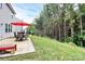 The backyard of this property features a lush green lawn, patio, and tall trees at 6961 Liverpool Ct, Fort Mill, SC 29707
