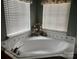 Bathroom tub with decorative tile accents and a modern faucet at 7318 Brighton Brook Dr, Charlotte, NC 28212