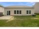 Exterior rear view of home showcasing three windows and a sliding glass door to a well-maintained yard at 10328 Kempsford Dr, Charlotte, NC 28262
