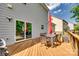 Outdoor wooden deck with an umbrella, a table, and chairs with sliding glass doors at 169 Halifax Dr, Fort Mill, SC 29707