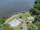 Aerial of a community pool and marina at 179 Delwood Ct, Mount Gilead, NC 27371