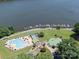 Aerial view of a community pool and marina at 179 Delwood Ct, Mount Gilead, NC 27371
