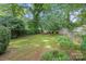 A spacious backyard featuring a well-maintained lawn, mature trees, and a storage shed for outdoor essentials at 2130 Chesterfield Ave, Charlotte, NC 28205