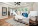 Bright bedroom features tray ceiling, wood floors, large windows and stylish decor at 240 Mark Ryan Ln, Dallas, NC 28034