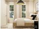 Bright bedroom featuring a stylish bed frame, nightstands, lamps and large windows at 2837 Morning Song Way, Lancaster, SC 29720