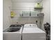 Well-equipped laundry room featuring a washer, dryer, and ample shelving for storage at 5179 Poplar Glen Dr, Matthews, NC 28104