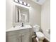 Neutral bathroom features a modern vanity, a toilet, and a mirror at 6340 Green Vista Ct, Charlotte, NC 28212