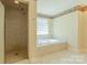 Bathroom with soaking tub and walk-in shower at 639 Panther Point Trl, Richfield, NC 28137