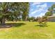 Expansive front yard showcasing lush green grass and mature trees, creating a serene landscape at 7430 Forney Hill Rd, Denver, NC 28037