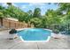 Sparkling in-ground pool surrounded by lush landscaping, creating a private backyard oasis at 935 Trentle Ct, Charlotte, NC 28211
