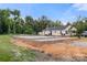 A construction site displays a brick foundation and gravel base surrounded by trees and residential properties at 263 Robinson St, Rock Hill, SC 29730