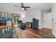 Bedroom featuring bunk beds, a reading nook, hardwood floors, and a ceiling fan at 3041 Shallowood Ln, Charlotte, NC 28277